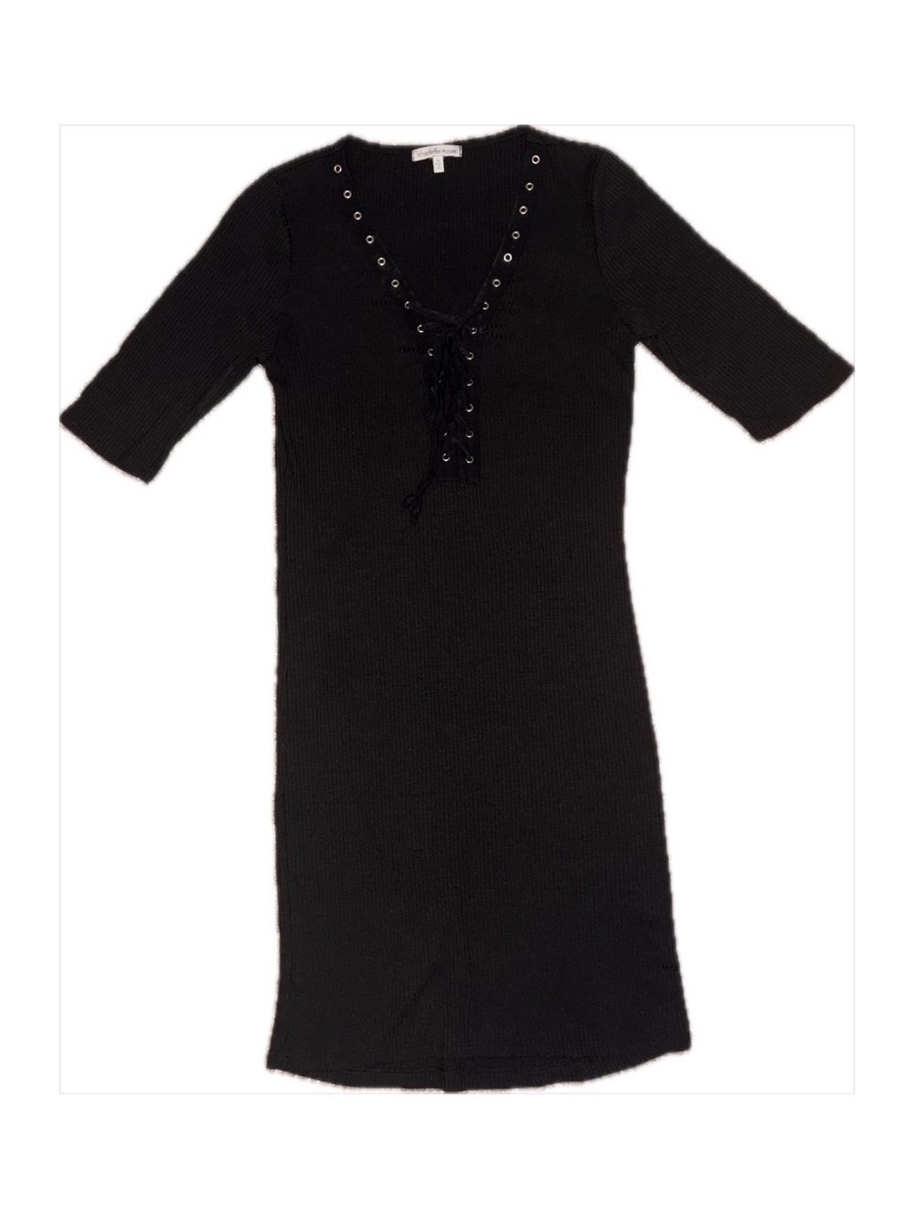 Charlotte Russe Black Ribbed Lace-Up Midi Dress